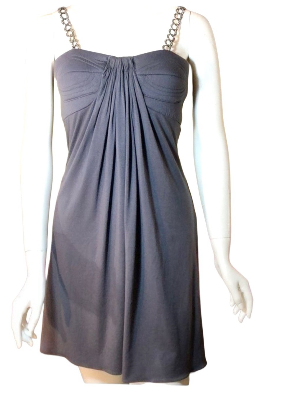 NWT-Vintage Sky Charcoal Gray "Fenton Mini" Draped Bling Chain Straps Mini Dress